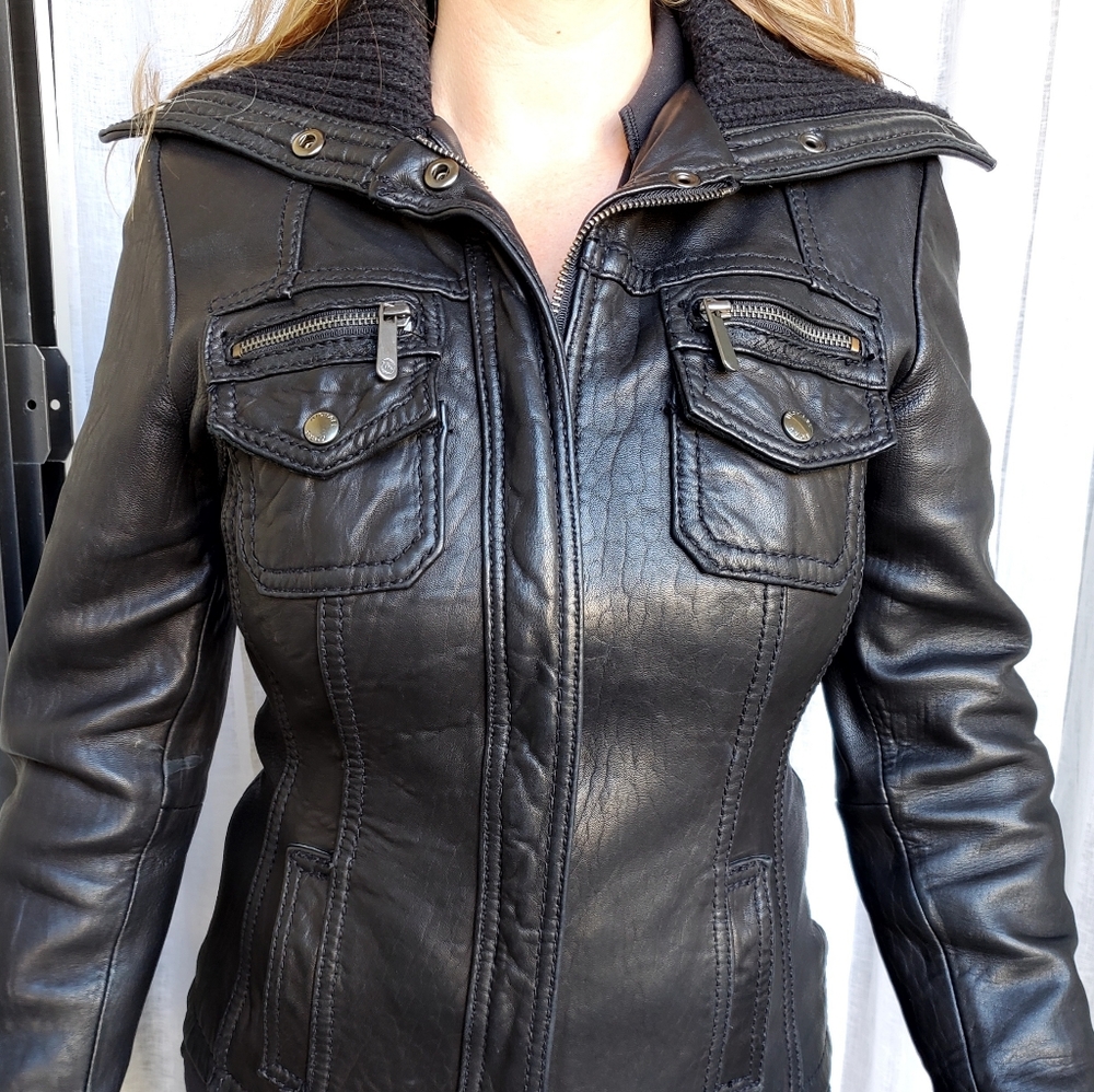 Michael Kors Women's Genuine Black Leather Jacket S/P